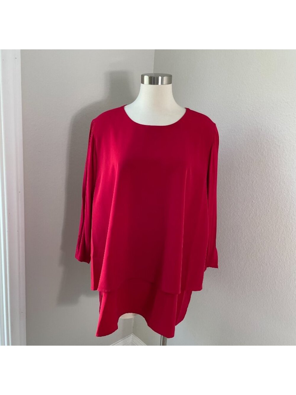 DG2 Diane Gilman Womnens Plus 2X Red Long Sleeve‎ Shirt Layered Tunic Top